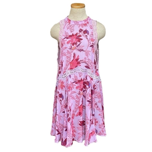 Free People Other - Free People Nightgown Women's Small Purple Floral Lace A-Line Midi Chemise